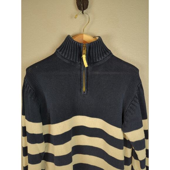 Boden Mens 1/4 Zip Pullover Sweater Size M Medium Navy Blue White Stripe Cotton - Picture 2 of 8